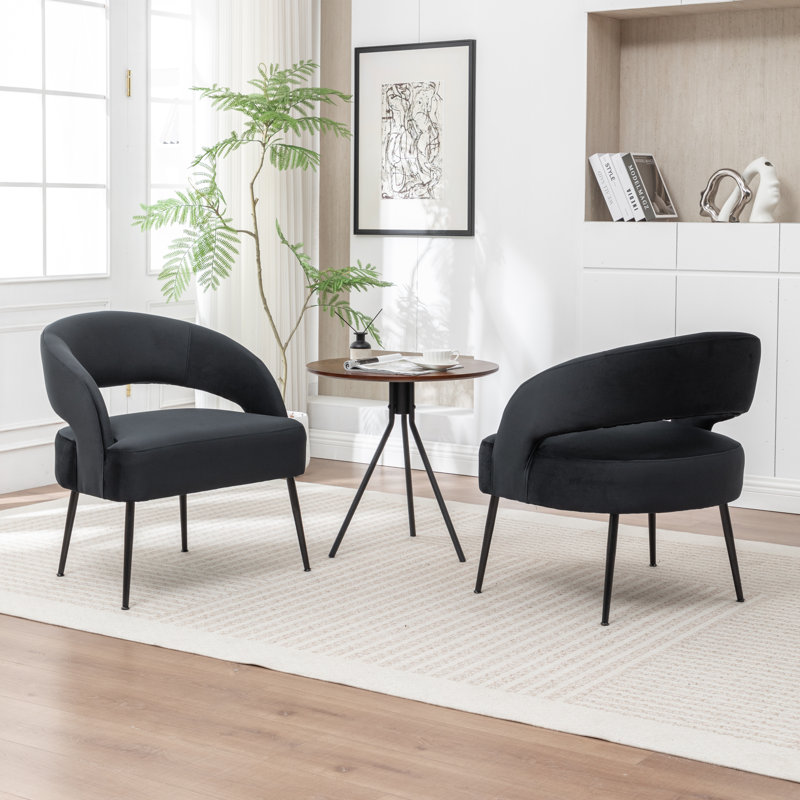 Mann Upholstered Velvet Armchair With Black Legs, Black