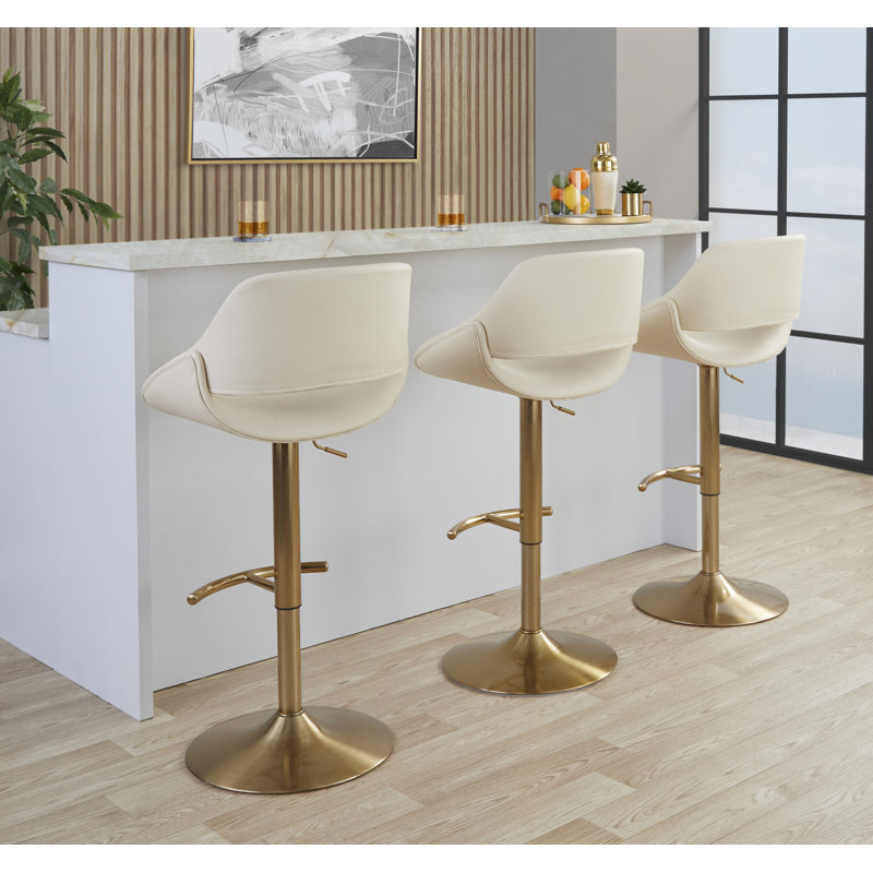 Fabrico Adjustable Barstool - Set Of 2, Cream, Gold