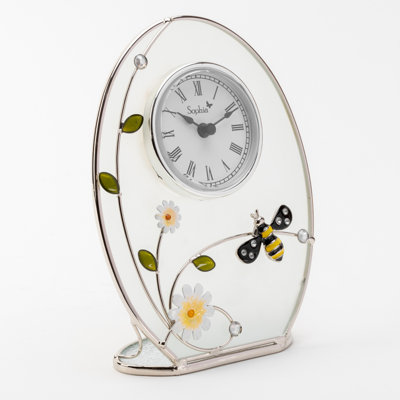 Roman Numeral Metal Quartz Movement / Crystal Tabletop Clock in White/Green/Black