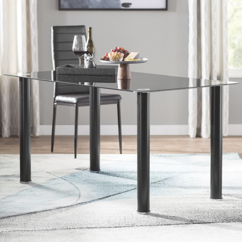 Antietam Rectangular Glass Top Dining Table, Black