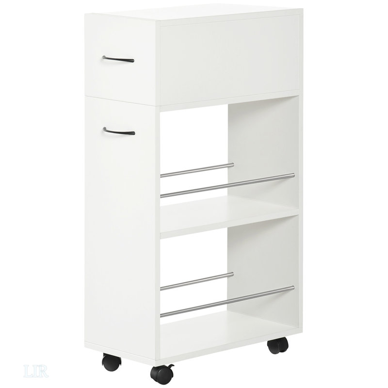 3- Tier Slim Storage Cart, Rolling Narrow Kitchen Cart On Wheels For Small Place, Slide Out Side Utility Cart