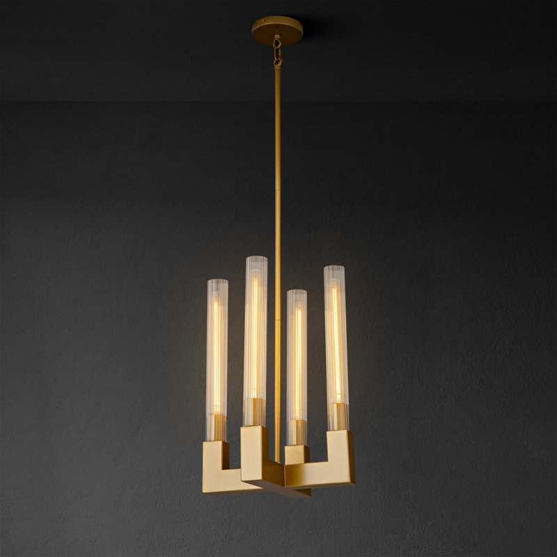 4-Light Wagon Wheel Chandelier with Glass Shades, Gold