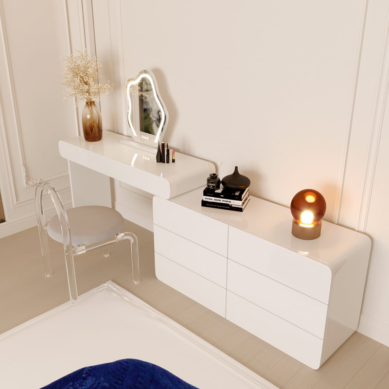 Dalasha Easy Installation Expandable 47.24 '' - 90 '' Cream Color Modern Makeup Vanity