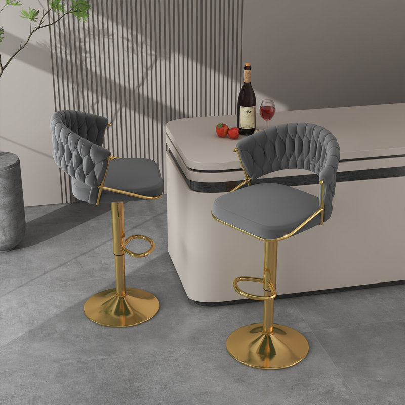 Christal Height Adjustable Swivel Bar Stool, Grey, Gold