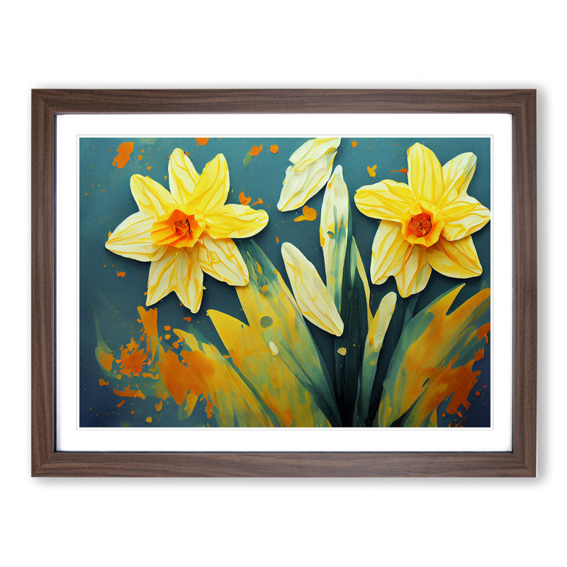 Daffodil Flower Splash - Framed Print, 25cm H x 34cm W x 2cm D, Walnut