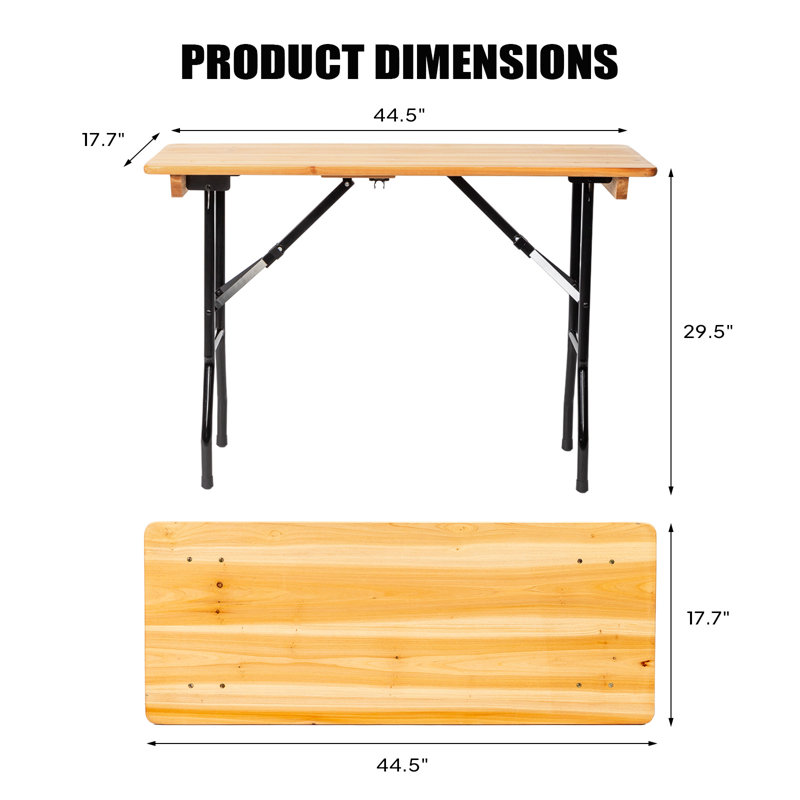 3.7FT 5.3FT Folding Picnic Table Natural Fir Wood Top, 3.7FT Narrow