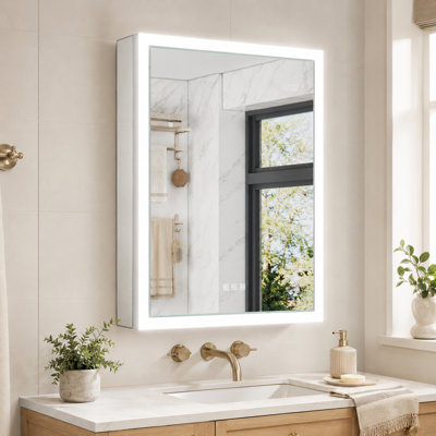 Ciyanna 24'' W x 30'' H Recessed or Surface LED Lighted Medicine Cabinet with 3 Adjustable Shelves, Defogger, Outlets & USBs