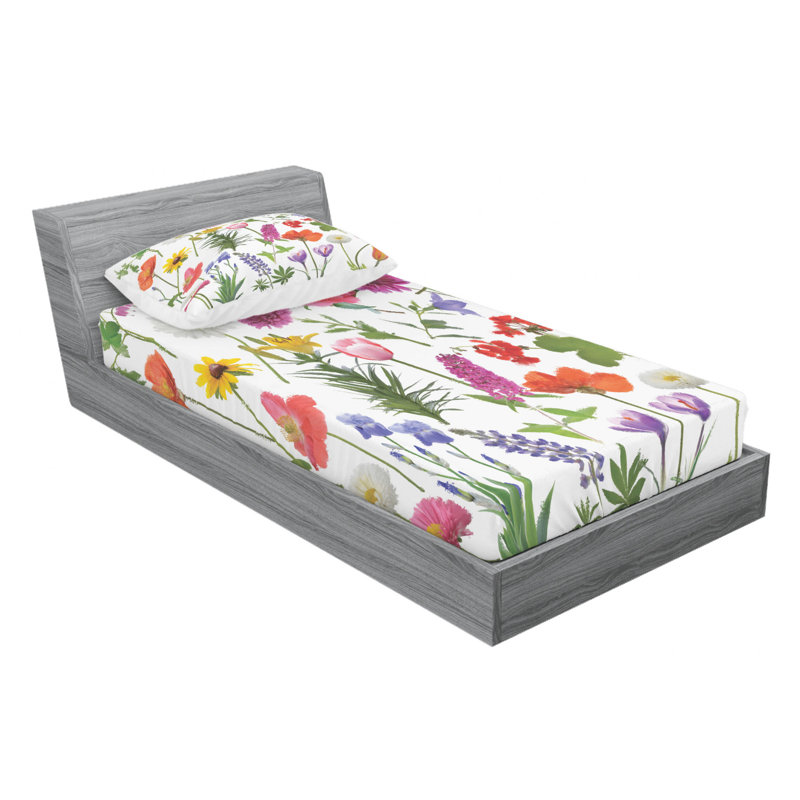 Microfiber Floral Sheet Set, Twin Sheet Set with 1 Pillowcase