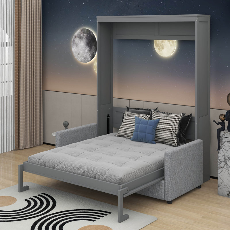 Lit escamotable double avec coussin, Gris