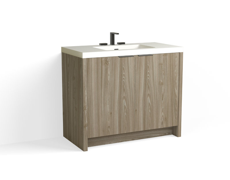 Mesa 42" W Freestanding Single Bathroom Vanity , White Matte, Nimbus/Matte Black, 8" Widespread