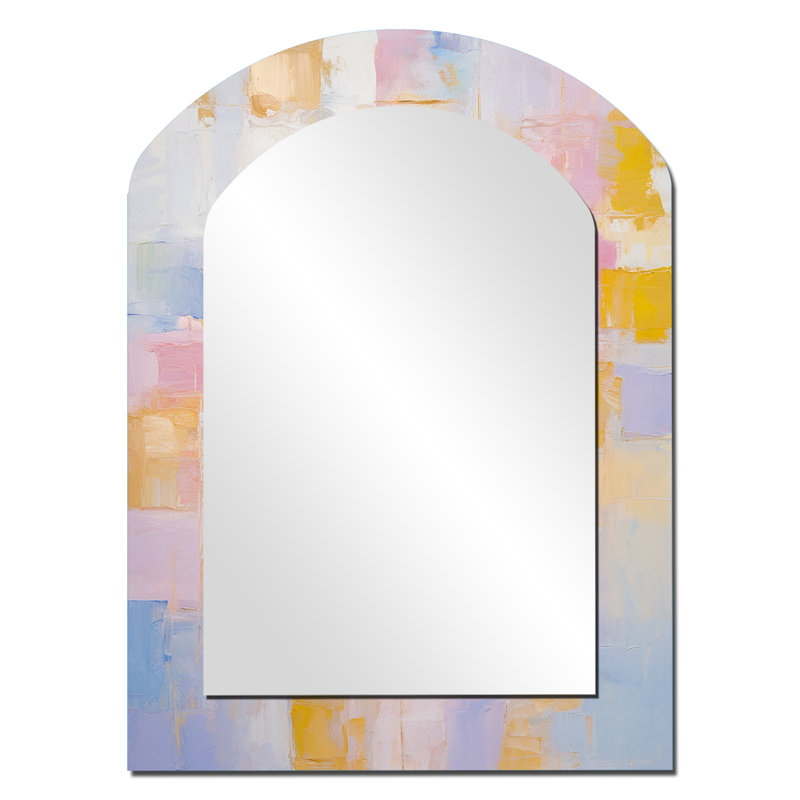 Timeless Moments en rose pastel, jaune et bleu I - miroir mural moderne, 34 po x 25 po