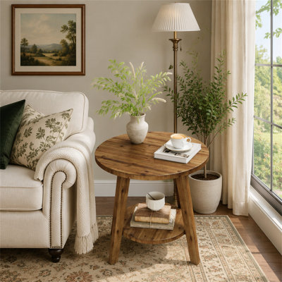 Solid Wood Round End Table Sofa Side Table
