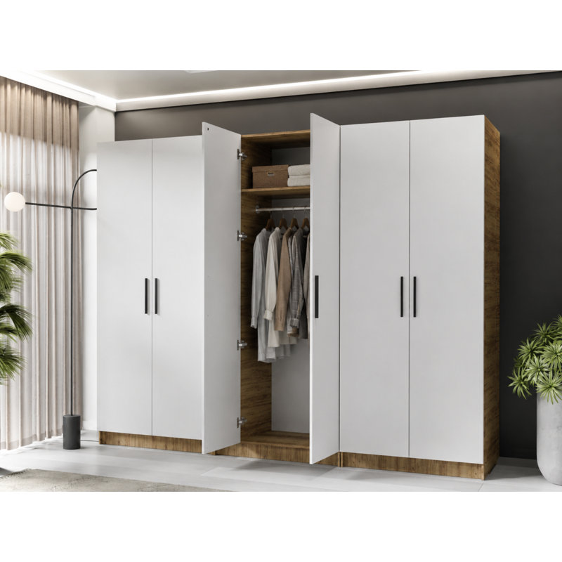 Nisean 6 Door Solid + Manufactured Wood Wardrobe, Oak Craft Gold/White