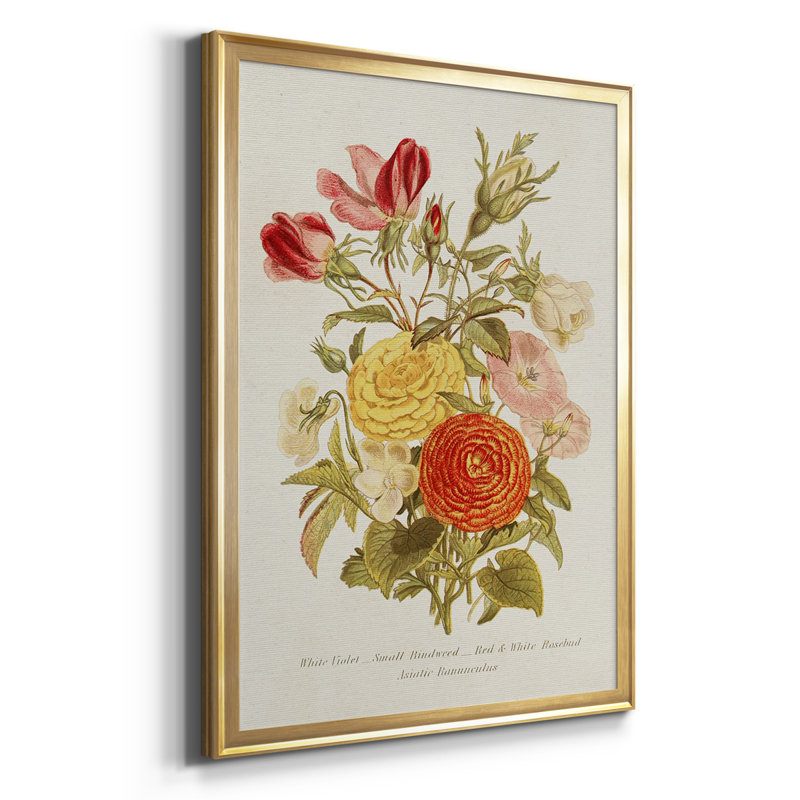 Antique Floral Bouquet I, reproduction encadrée de qualité supérieure - prête à être accrochée, Cadre doré, Pas de tapis