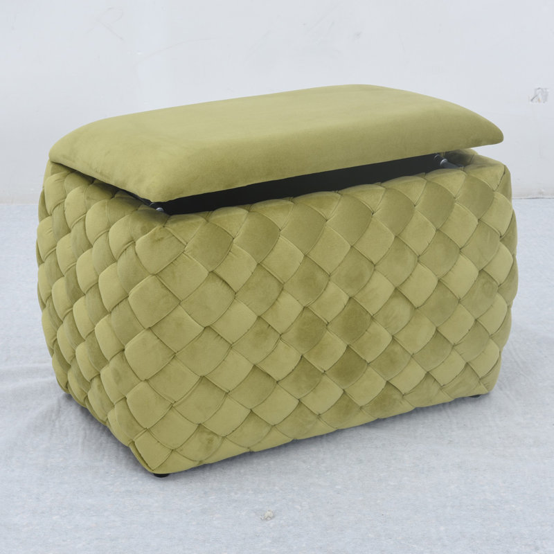 Adamarie 65cm Wide Velvet Rectangle Patchwork Standard Ottoman with Storage, Green