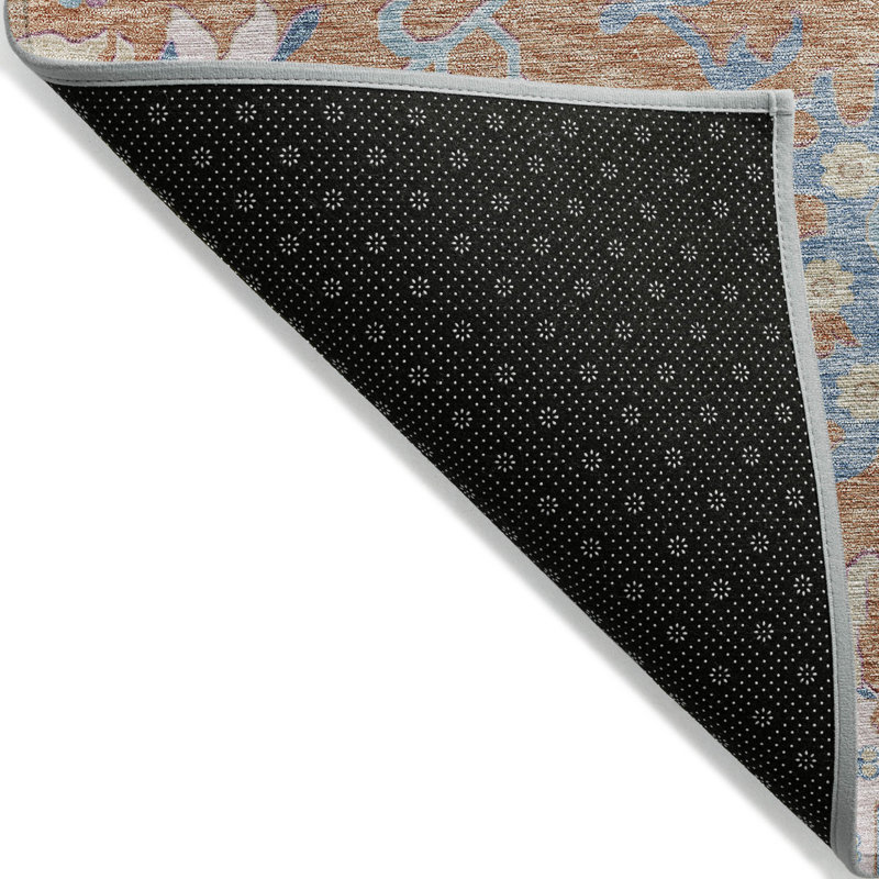 Tapis extérieur lavable floral rose orange et bleu denim 9 pi x 12 pi