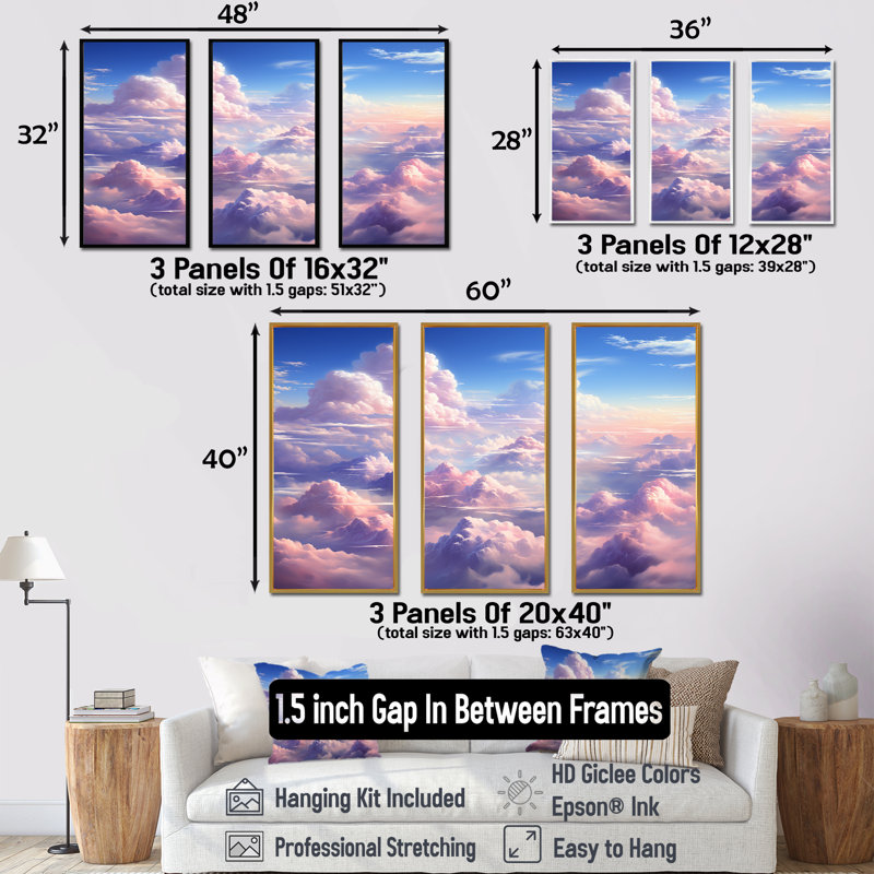 Kawaii Landscape Clouds I - Clouds, art mural sur toile, Cadre naturel flottant, H 32 po x l 48 po x P 1 po