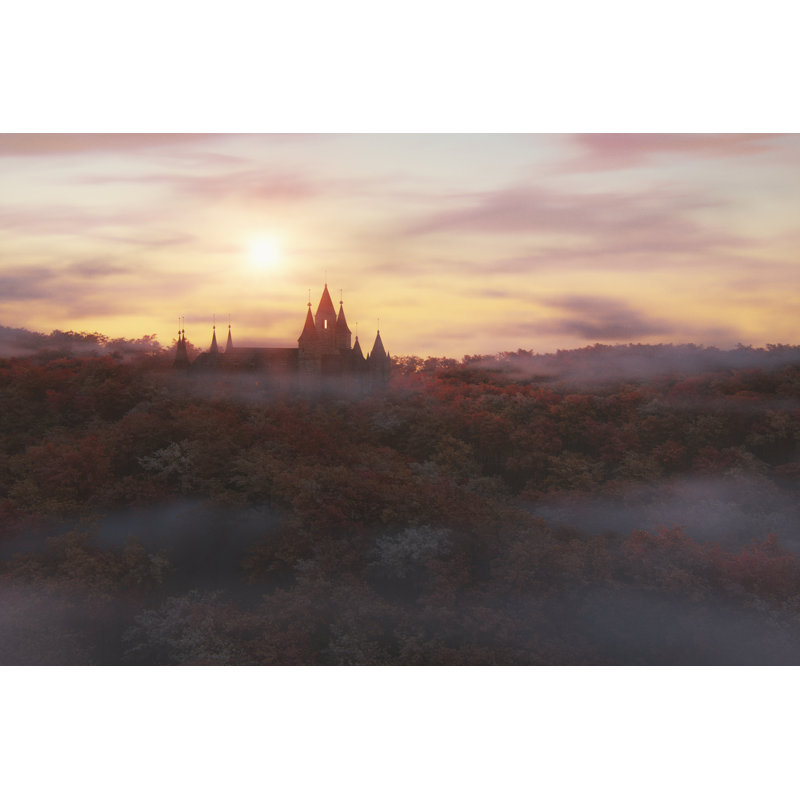 Vieux château dans la forêt au coucher du soleil par Gremlin, H 12 po x l 18 po