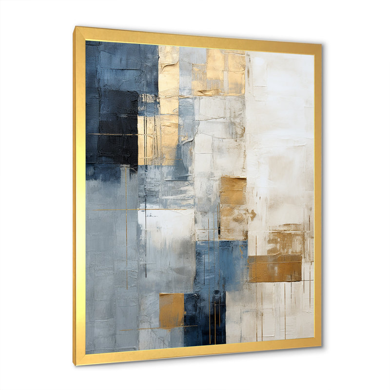 Beige et or, paysage d'hiver simple - reproductions d'art murales abstraites, H 20 po x l 12 po x P 1 po, Cadre doré simple