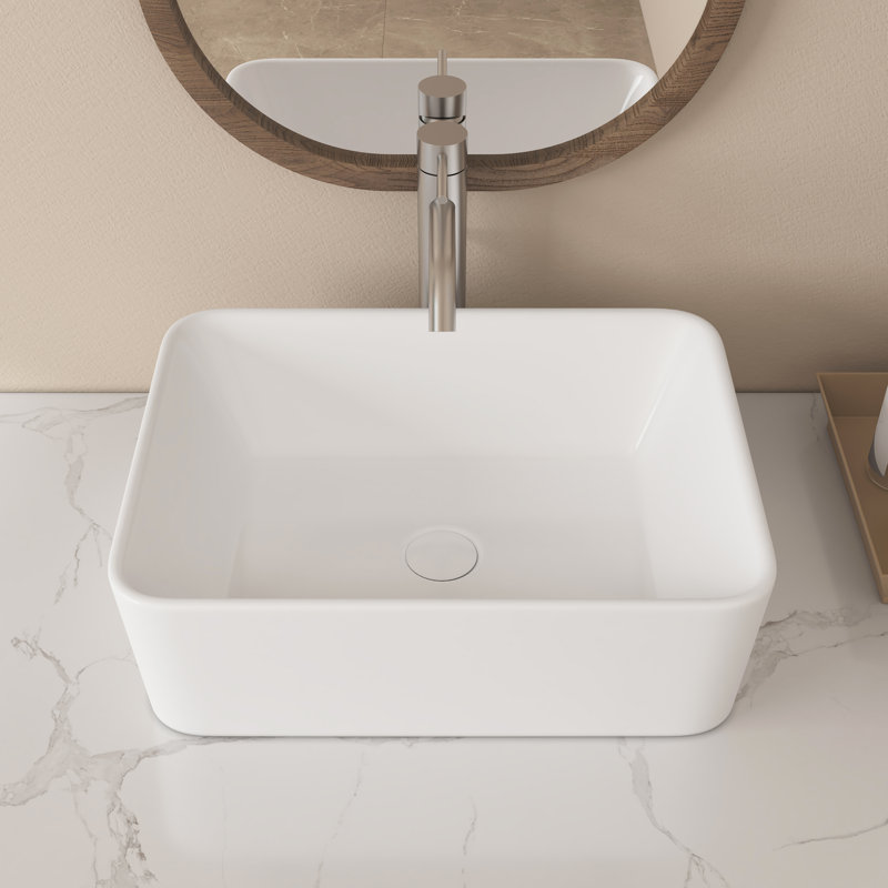 Lavabo de salle de bain rectangulaire en porcelaine vitrifiée pour salle de bain 16 po x 12 po blanc