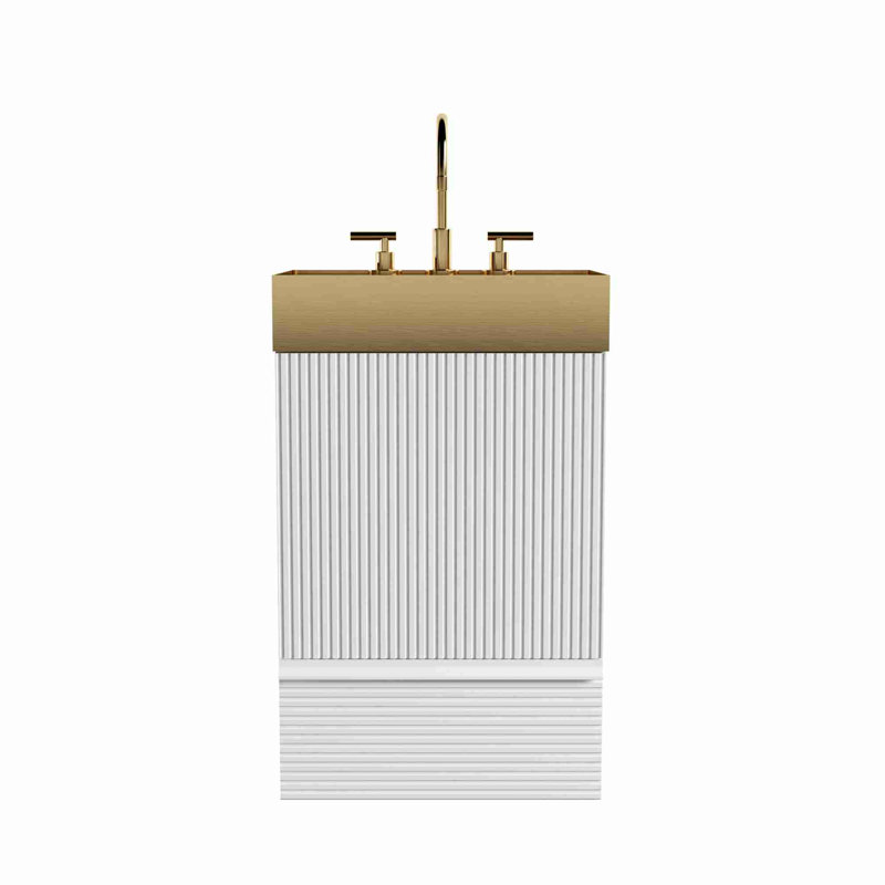 Meuble-lavabo de salle de bain avec rangement, Or brossé, Blanc mat