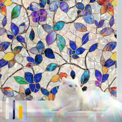 Vitrail d'intimité pour fenêtre vitrail décoratif arc-en-ciel statique - idéal pour la maison et le bureau, sans adhésif, amovible, bloquant les rayons UV (arc-en-ciel mauve, 45,2 po x 78,7 po)