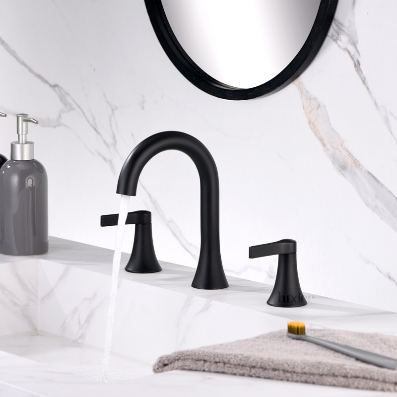Robinet de salle de bain à large entraxe avec bonde, Noir mat