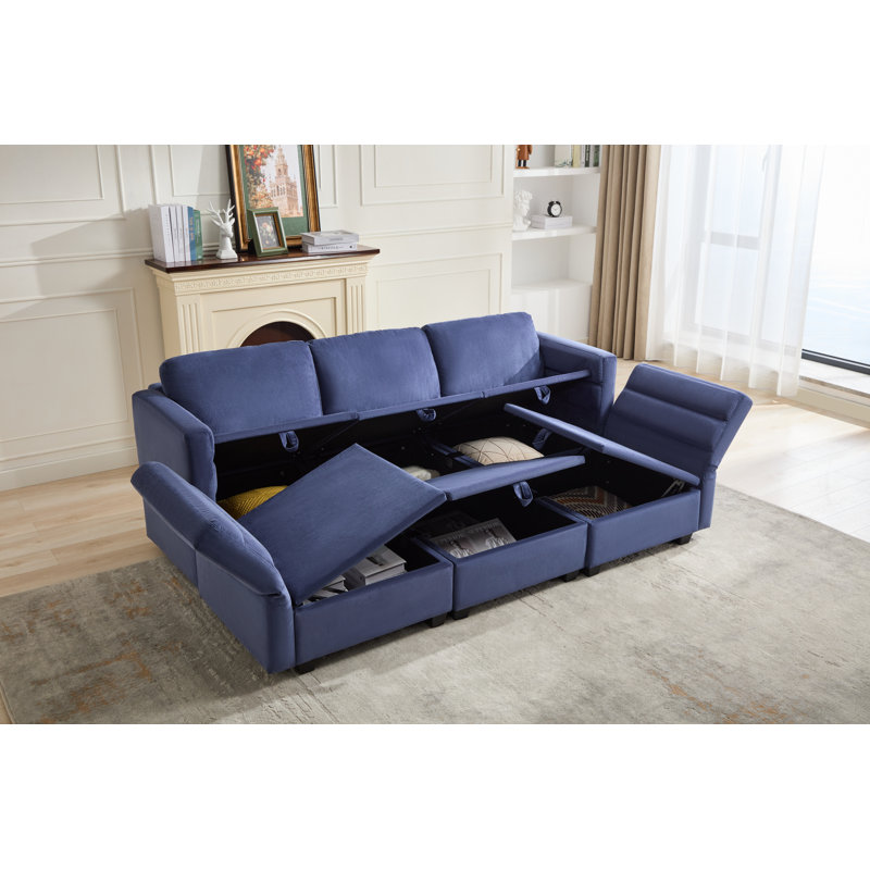 Canapé-lit modulaire 6 pièces avec sièges de rangement et dossier réglable Calkins, Polyester bleu