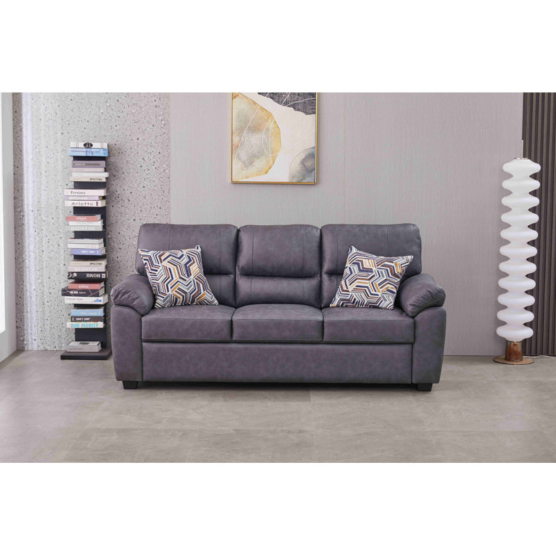 80.5'' Wide Faux Leather  Sofa, Dark Gray
