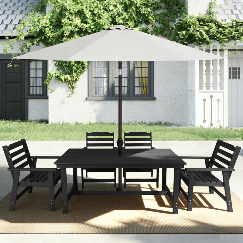 HDPE Patio Dining Table  With Umbrella Hole, Black