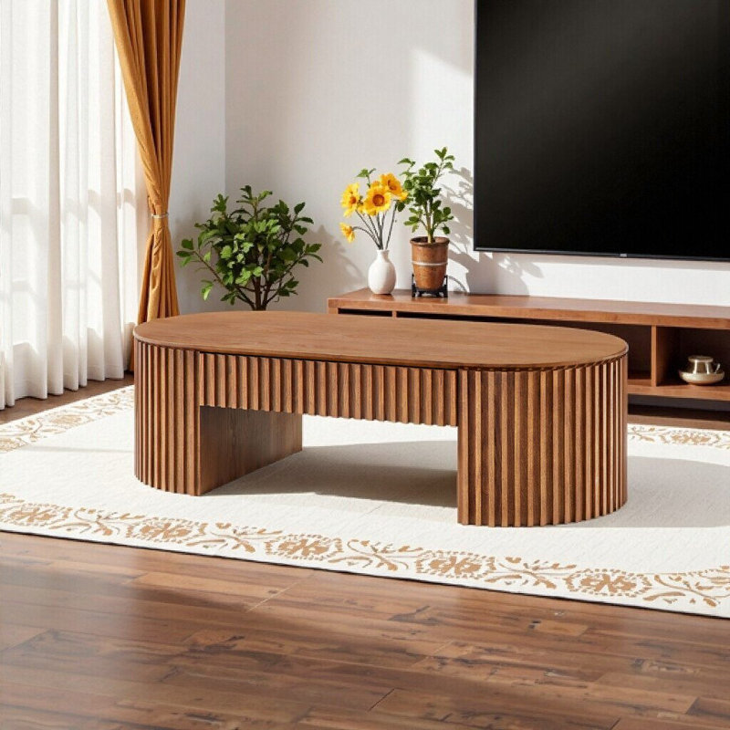 Table basse ovale en MDF avec tiroir, Brun