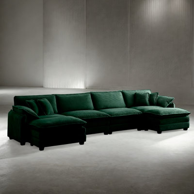 U Shape Sofa, Modern Upholstered 4 Seater Sofa With 2 Ottomans, Premium Soft Sofa