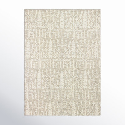 Arcuri Floral Handmade Tufted Wool Beige Area Rug
