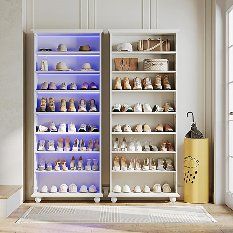28.35" White 8-Tier Shoe Storage Cabinet With LED Light Strip