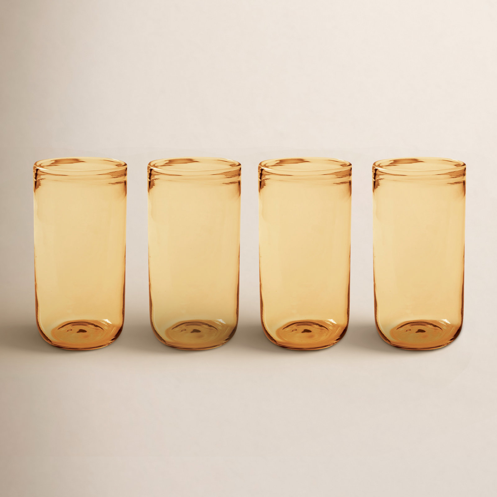 Bloomhouse Sayulita Spring 8 Piece Hand Made 21 OZ Amber Colored Glass Tumbler Set W/ Coasters