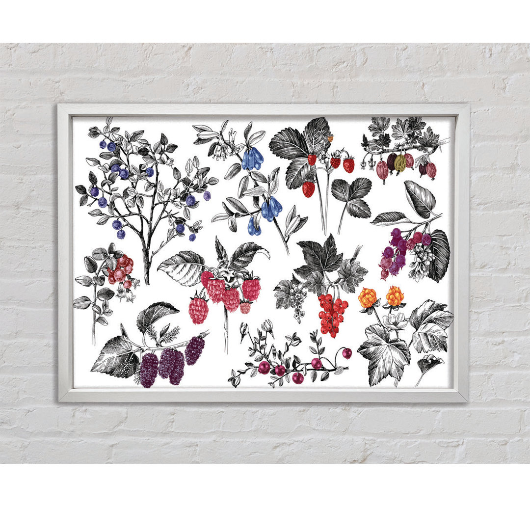 Collage aus Blumen und Beeren - Einzelner Bilderrahmen Kunstdrucke auf Leinwand