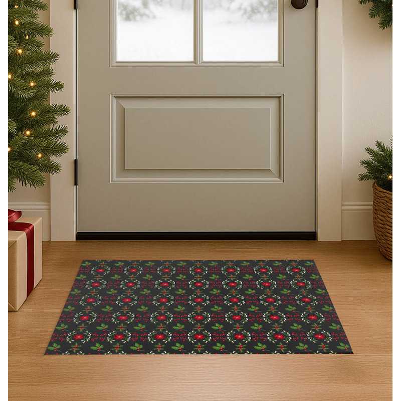 Paillasson Botanical Poinsettia, Gris anthracite, L 60 po x L 84 po