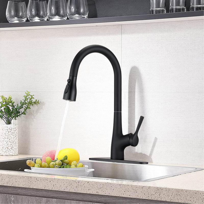 Single Handle Pull Down Kitchen Sink Faucet With Brushed Nickel Finish, Spot , High Arc Swivel Spout Three - Function For Simplistic Filling And Brushing, Easy Clean Nozzles, Class Brass, Restaurant