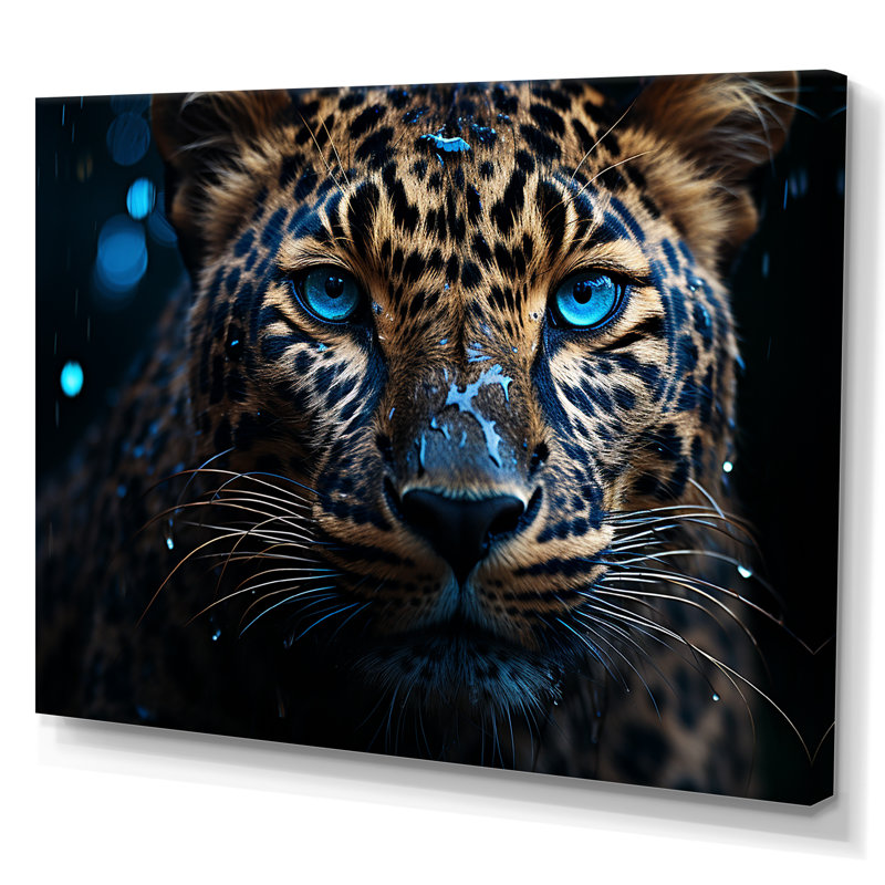 Leopard Nocturnal Sovereign Nightime Blues - impression sur toile encadrée léopard, Toile tendue, H 16 po x l 32 po x P 1 po