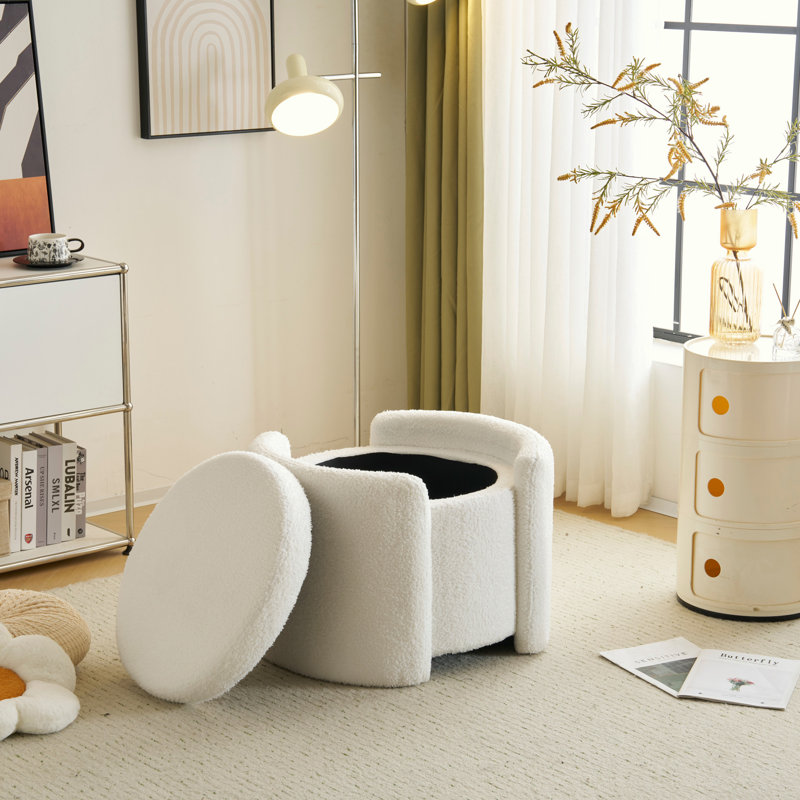 Cozy Boucle Storage Ottoman: Stylish Comfort with Hidden Storage, White, White Boucle