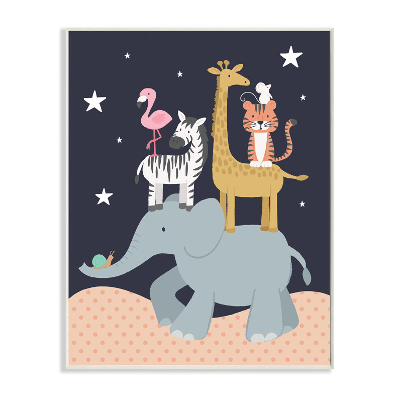 Ciel étoilé, safari, animaux, éléphant, girafe, zèbre, H 19 po x l 13 po x P 0,5 po, Bois naturel