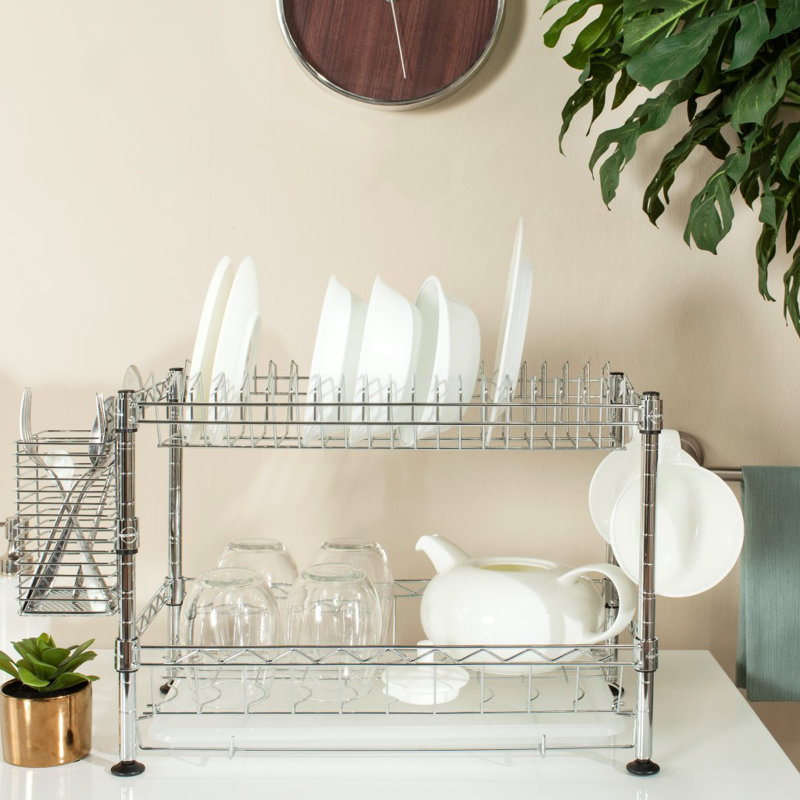 Adjustable Steel Dish Rack, 11.8" H x 17.7" W x 9.8" D