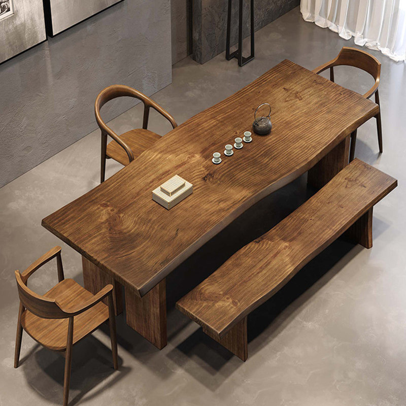 Brown Rectangular Solid Wood Dining Table, 29.53"H×62.99"L×27.56"W