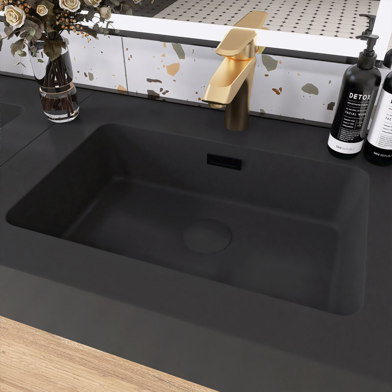 Bathroom Vanity Matte Black Engineered Quartz Sink, 24"