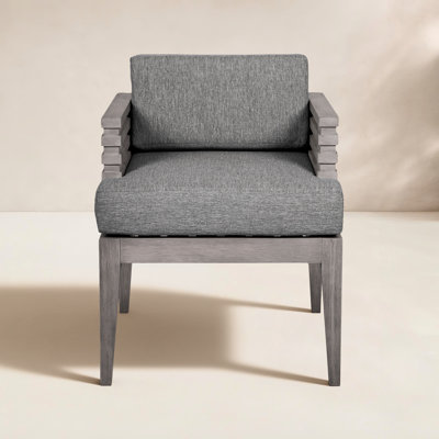 Aerilyn Wood Premium All-Weather Wicker Outdoor Dining Armchair with Cushion