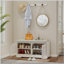 Banc de rangement à chaussures blanc 28,74 po avec coussin, armoire à 2 portes avec tablettes réglables, banc à chaussures pour couloir ou vestibule