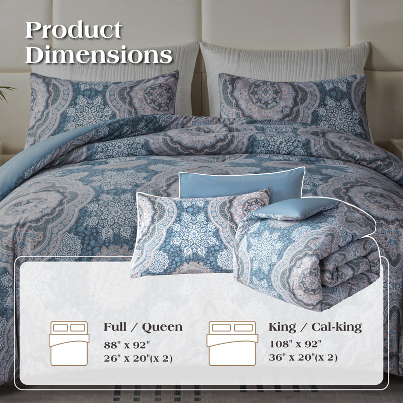 Ensemble d'édredon imprimé avec housse 100% coton, Édredon grand + 2 taies d'oreiller standard