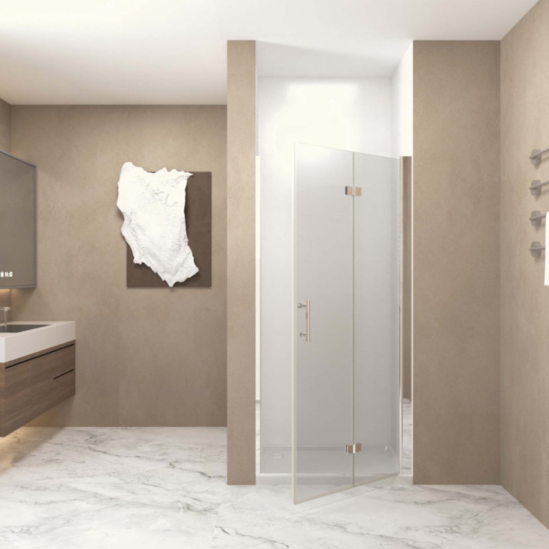 Porte de douche pliante, verre trempé de 1/4 po (6 mm), cadre en aluminium, film antidéflagrant