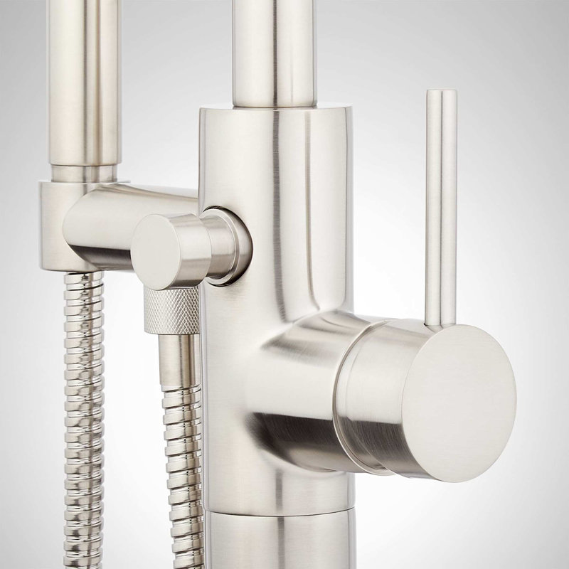 Lexia Floor Mounted Tub Filler Faucet - Includes Hand Shower, Less Valve, Polished Brass