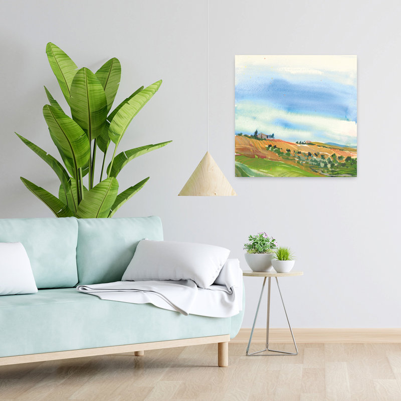 Contemporary Tuscan Fields With Blue Fields Art, 24" H x 24" W